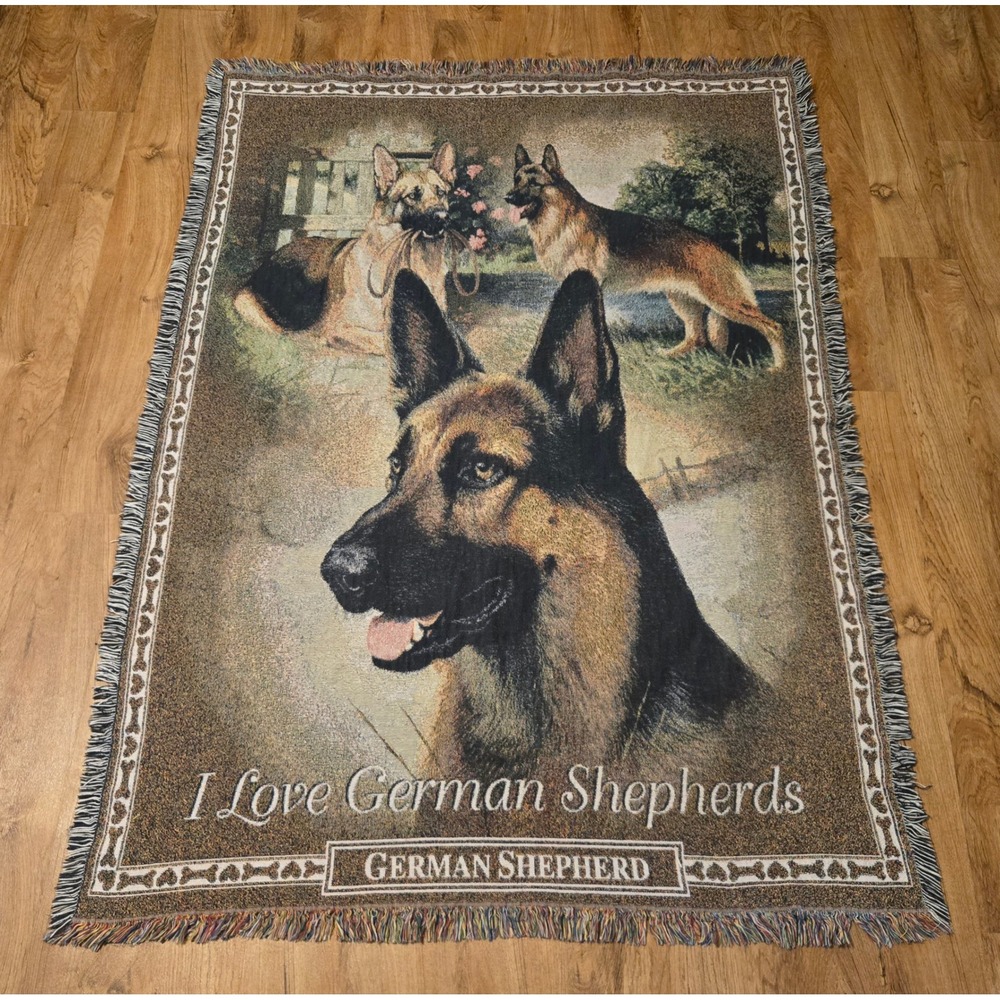 Danbury Mint‎ German Shepherd Woven Tapestry Throw Blanket 49x61 USA Cotton